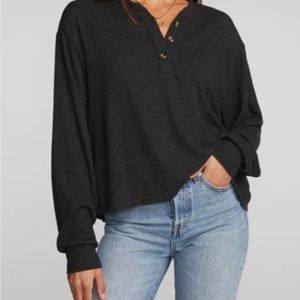 CHASER Brand Women’s Crop Long Sleeve Henley, Dark Grey - Sz SMALL, NEW W/ TAGS